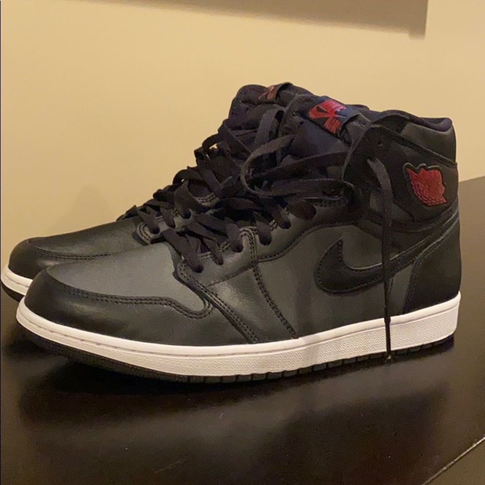Jordan 1 Retro High Black Satin Gym Red
